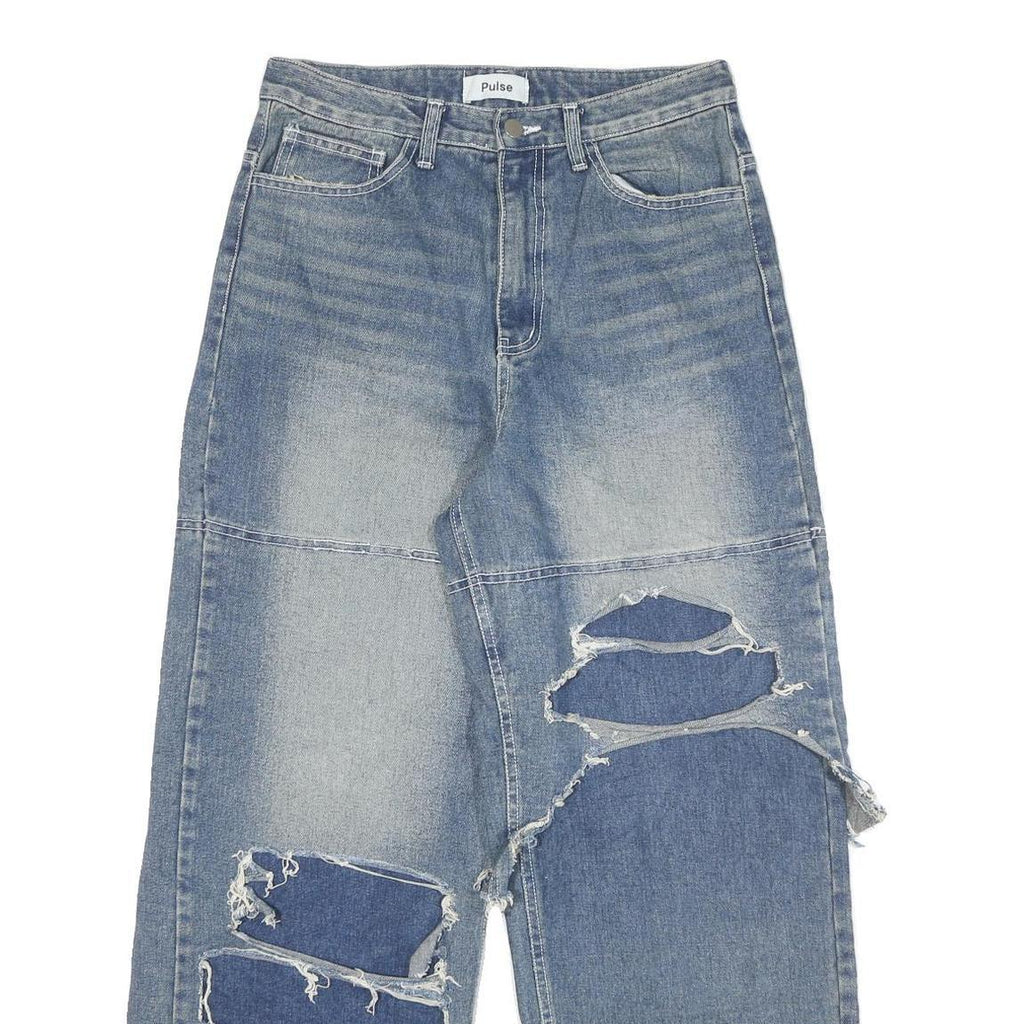 PULSE Womens Jeans Blue Relaxed Wide-Leg Denim Light W30 L28 Distressed