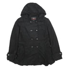MISS SIXTY Y2K Womens Black Wool Blend Pea Jacket L Button Hooded Classic