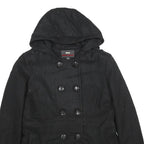 MISS SIXTY Y2K Womens Black Wool Blend Pea Jacket L Button Hooded Classic