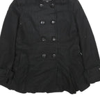 MISS SIXTY Y2K Womens Black Wool Blend Pea Jacket L Button Hooded Classic