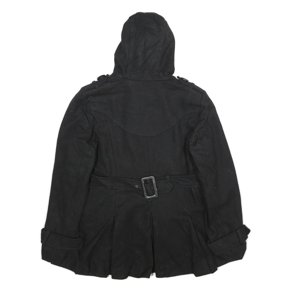 MISS SIXTY Y2K Womens Black Wool Blend Pea Jacket L Button Hooded Classic