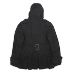 MISS SIXTY Y2K Womens Black Wool Blend Pea Jacket L Button Hooded Classic