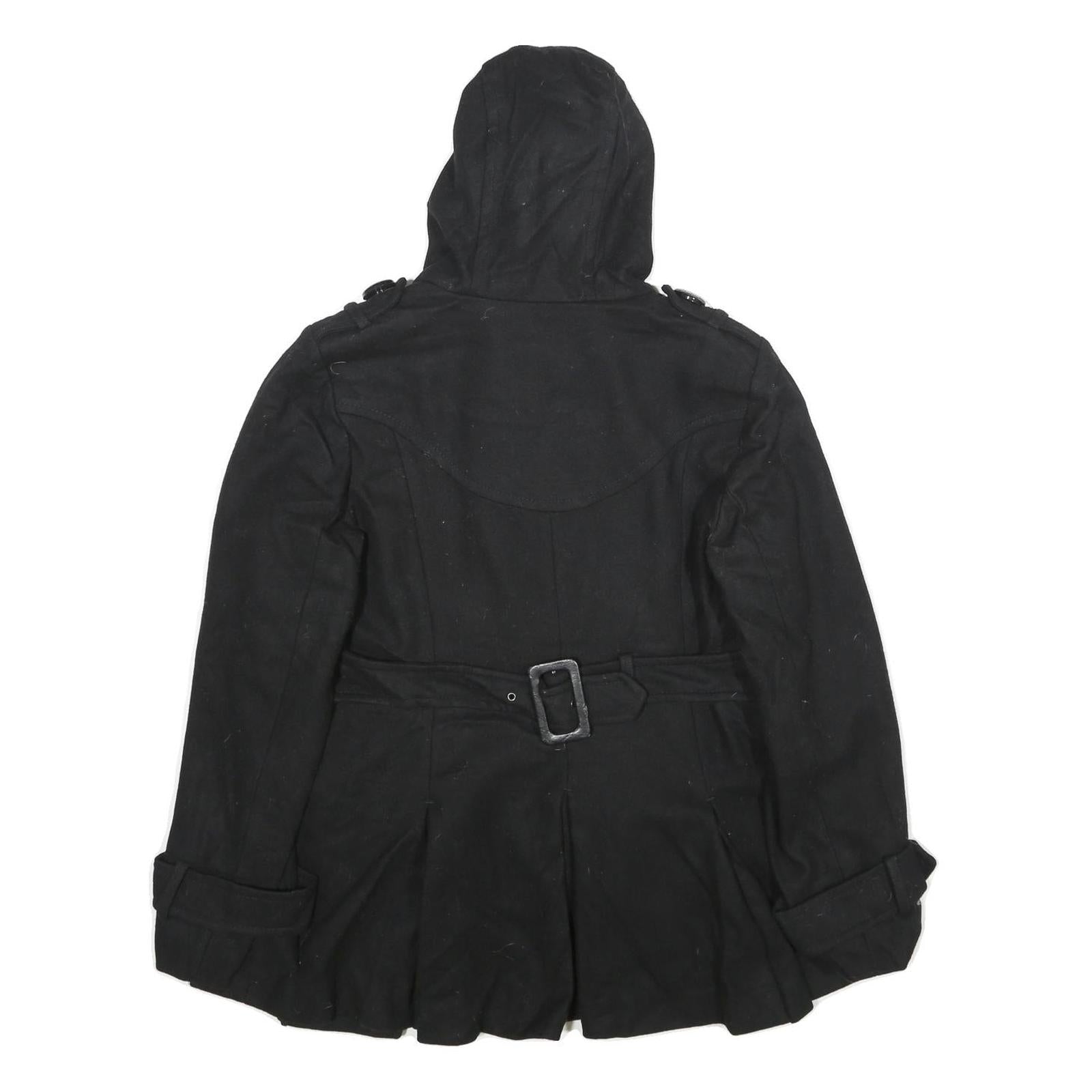 MISS SIXTY Y2K Womens Black Wool Blend Pea Jacket L Button Hooded Classic