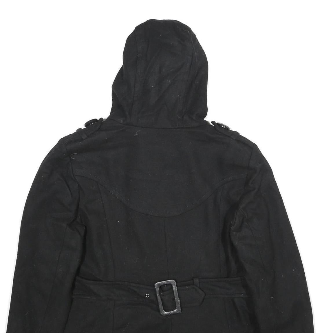 MISS SIXTY Y2K Womens Black Wool Blend Pea Jacket L Button Hooded Classic