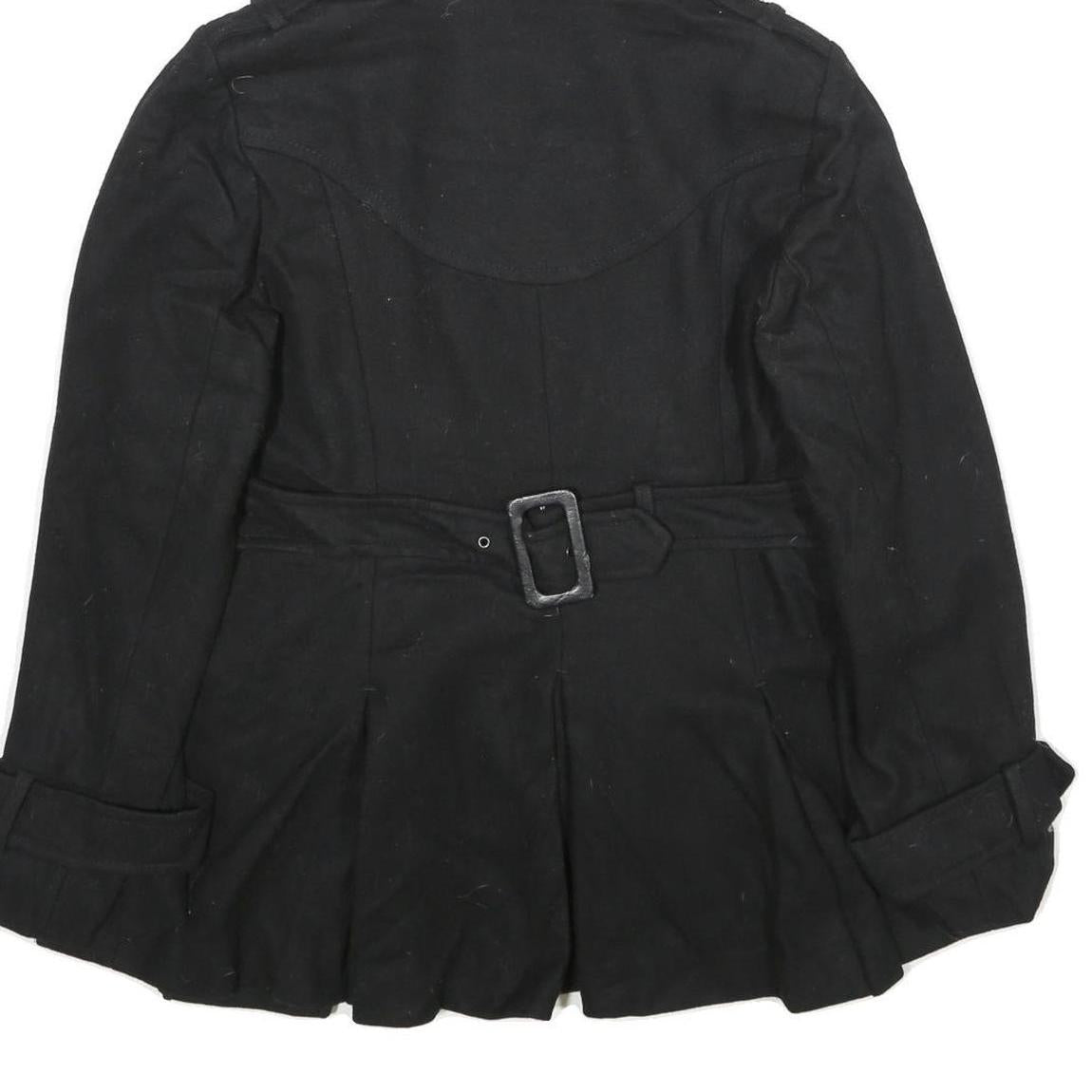 MISS SIXTY Y2K Womens Black Wool Blend Pea Jacket L Button Hooded Classic