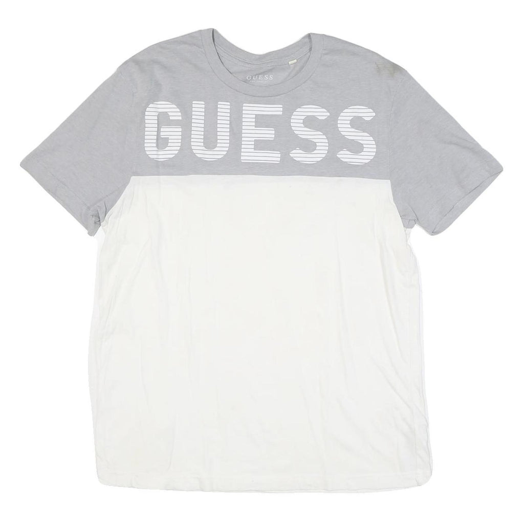 GUESS Mens Grey & White Logo Graphic T-Shirt XL Short Sleeve Crew Neck Casual