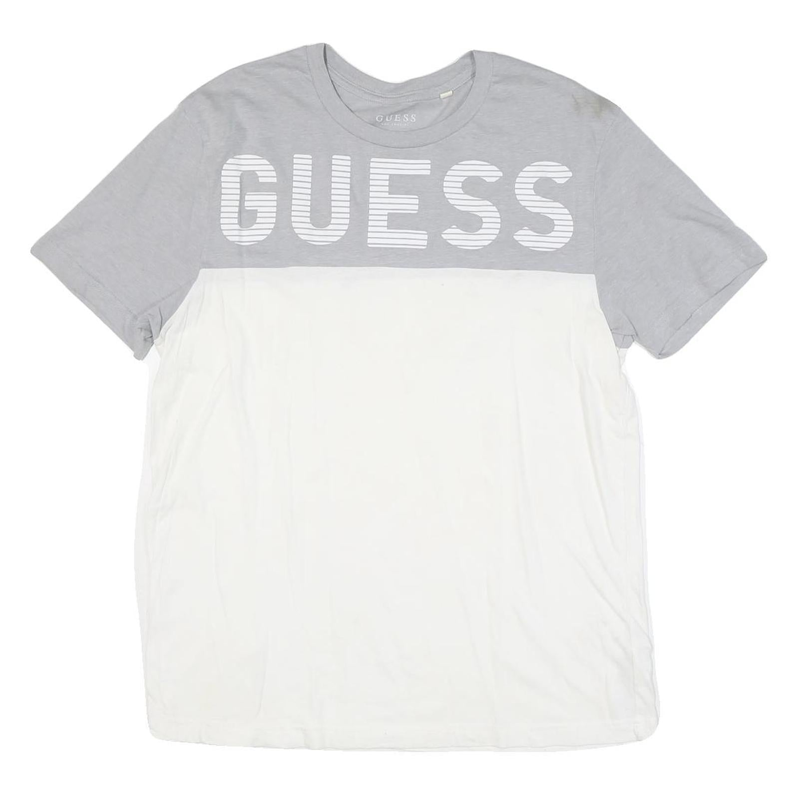 GUESS Mens Grey & White Logo Graphic T-Shirt XL Short Sleeve Crew Neck Casual