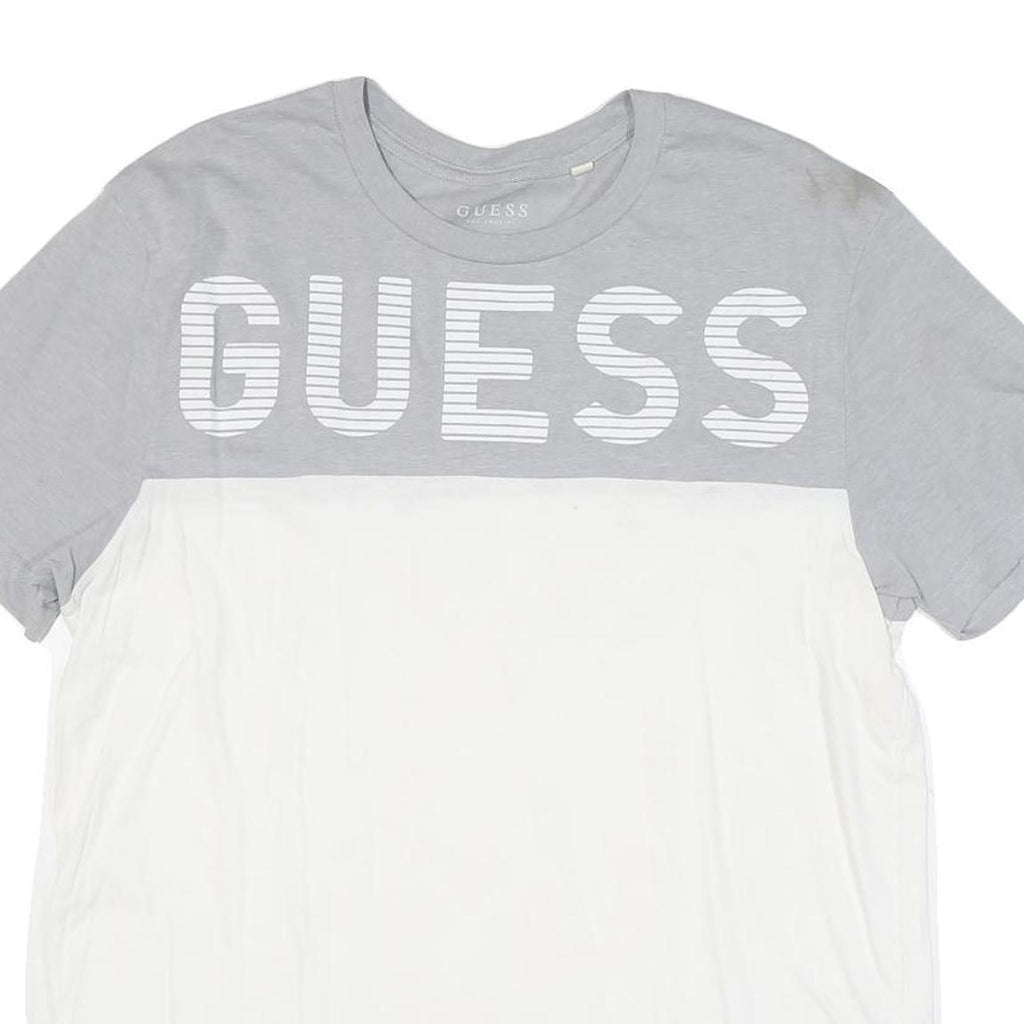 GUESS Mens Grey & White Logo Graphic T-Shirt XL Short Sleeve Crew Neck Casual