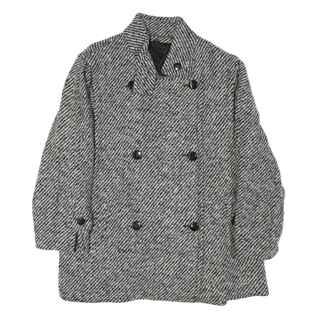 Womens Black & White Button Wool Blend Jacket UK 18 Classic Pattern Winter