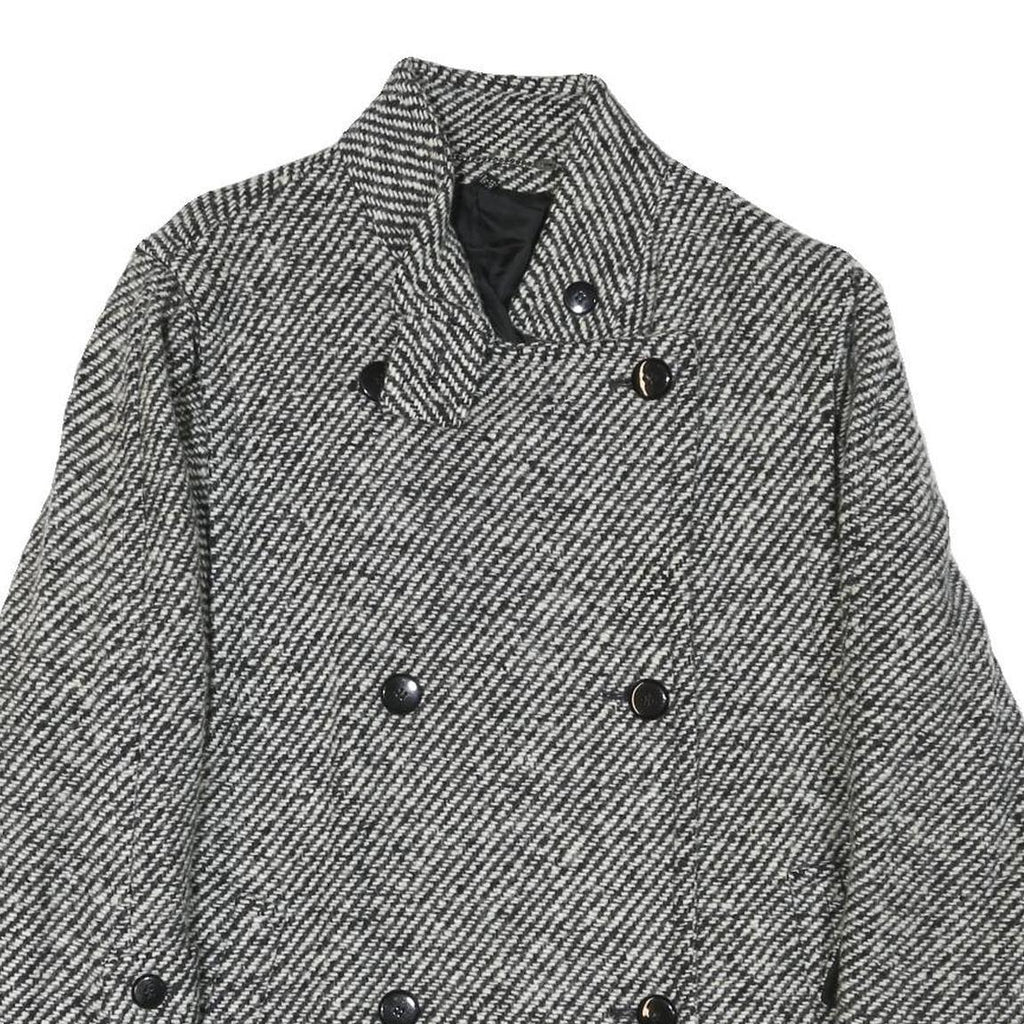 Womens Black & White Button Wool Blend Jacket UK 18 Classic Pattern Winter