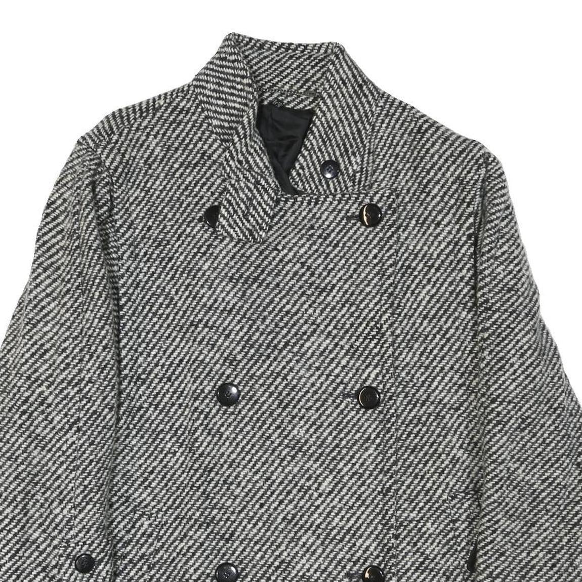 Womens Black & White Button Wool Blend Jacket UK 18 Classic Pattern Winter