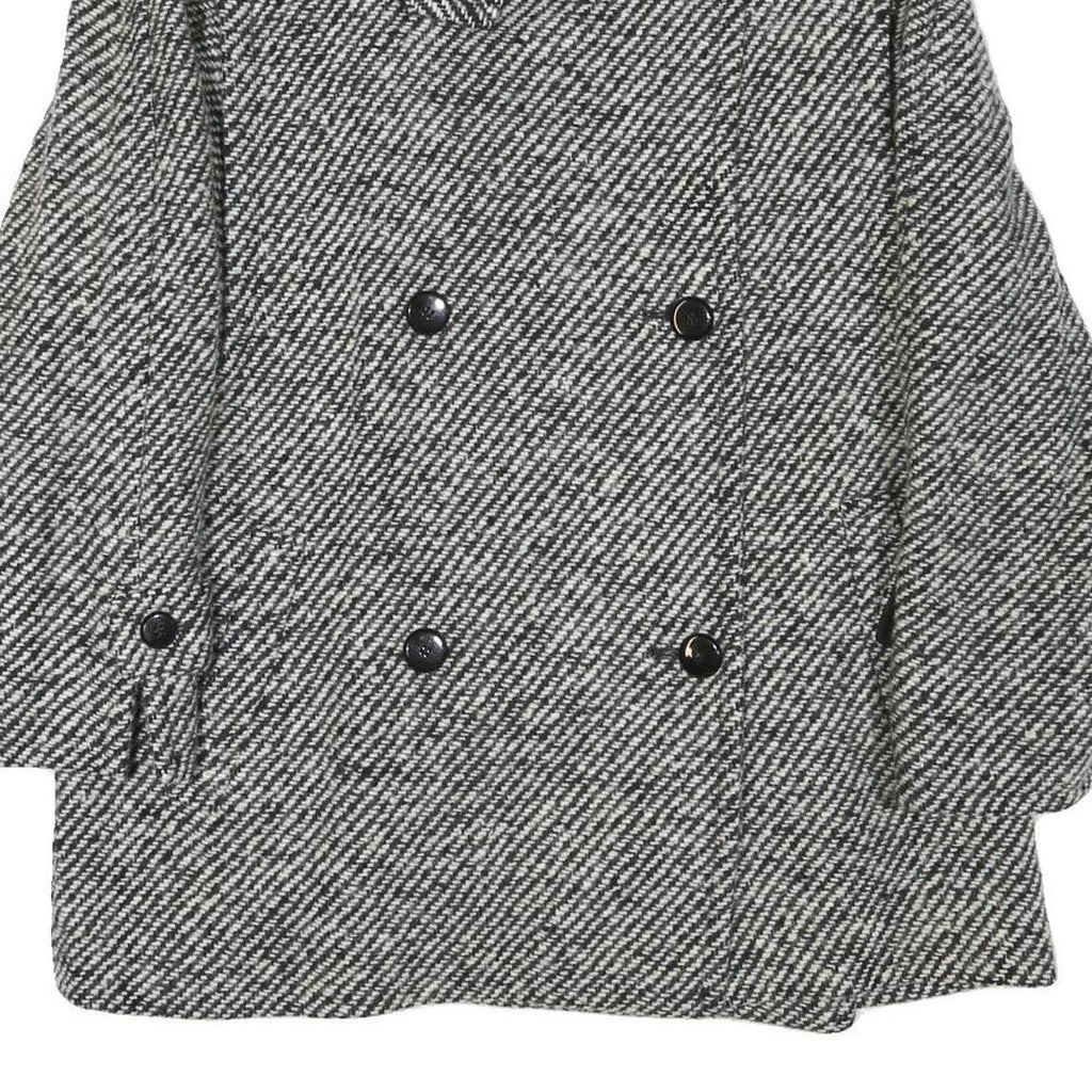 Womens Black & White Button Wool Blend Jacket UK 18 Classic Pattern Winter