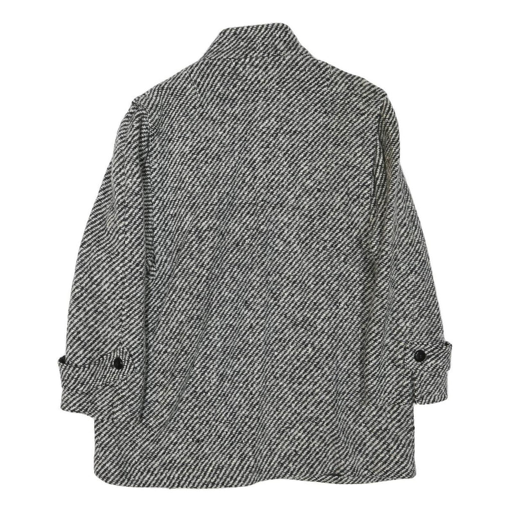 Womens Black & White Button Wool Blend Jacket UK 18 Classic Pattern Winter