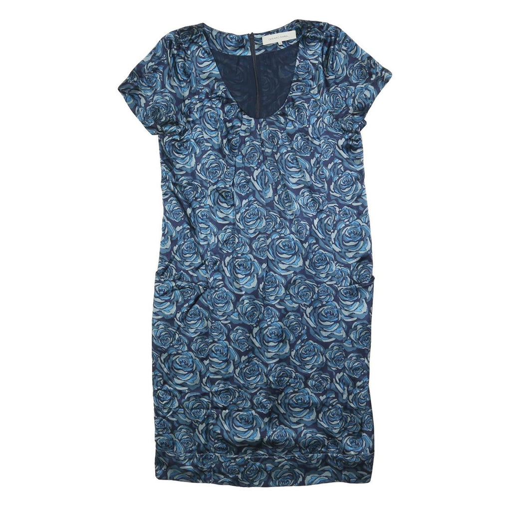 GERARD DAREL Womens Blue Floral Silk Day Dress Short Sleeve S Elegant Silk
