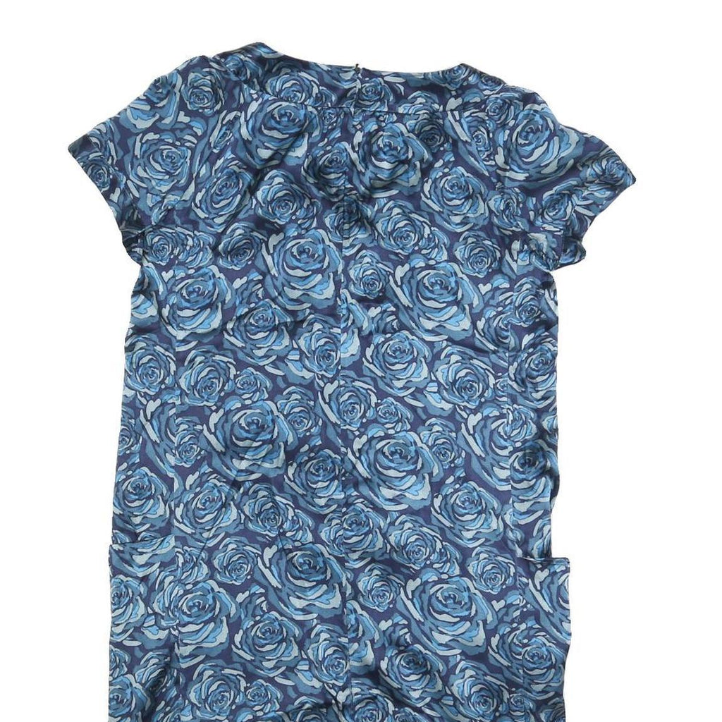GERARD DAREL Womens Blue Floral Silk Day Dress Short Sleeve S Elegant Silk