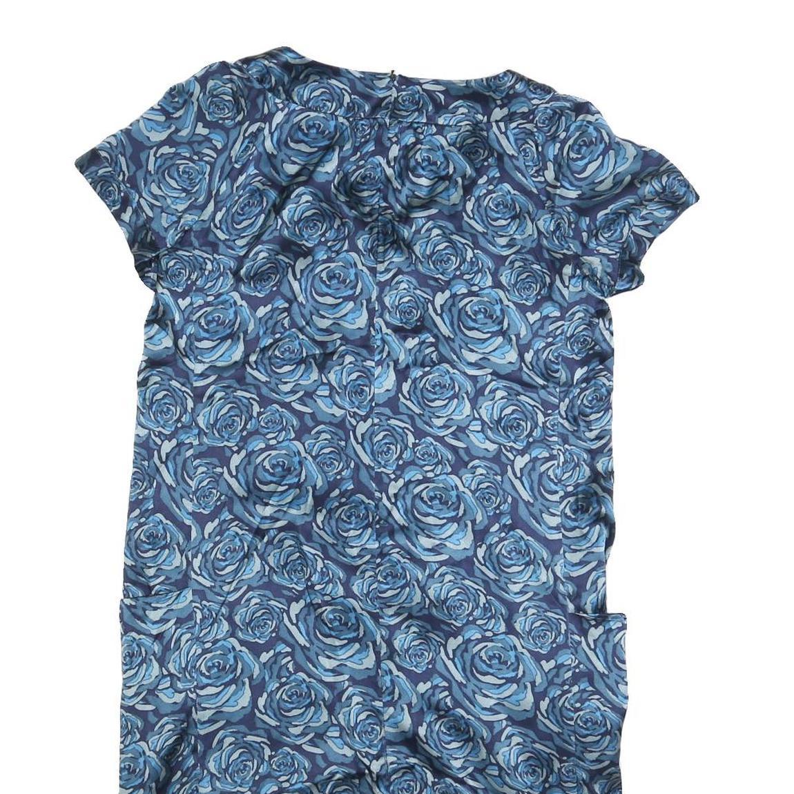GERARD DAREL Womens Blue Floral Silk Day Dress Short Sleeve S Elegant Silk