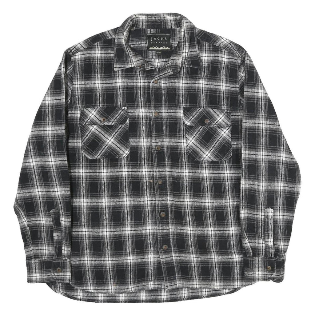 JACHS Mens Black & White Plaid Cotton Shirt 2XL Long Sleeve Button Front Classic