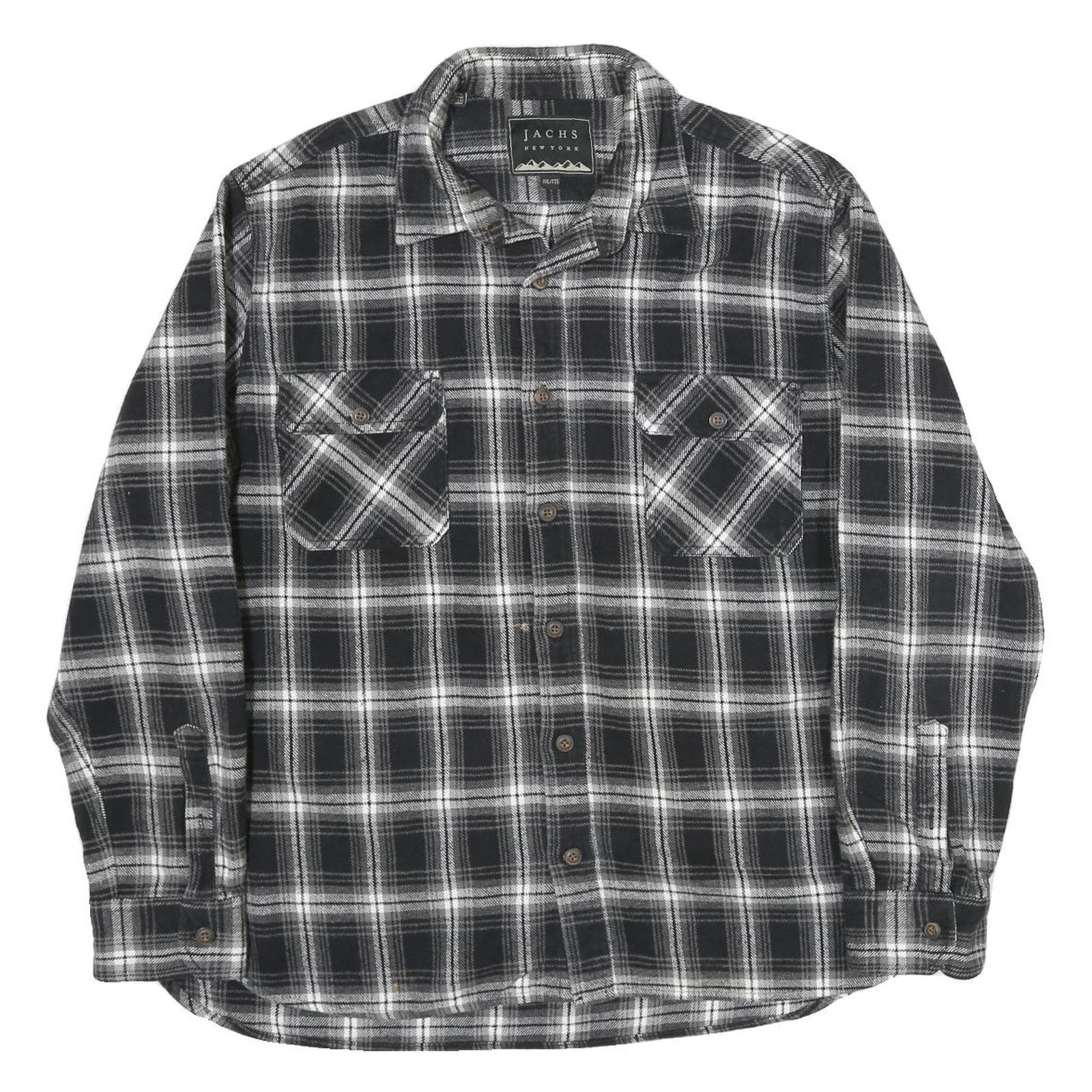 JACHS Mens Black & White Plaid Cotton Shirt 2XL Long Sleeve Button Front Classic