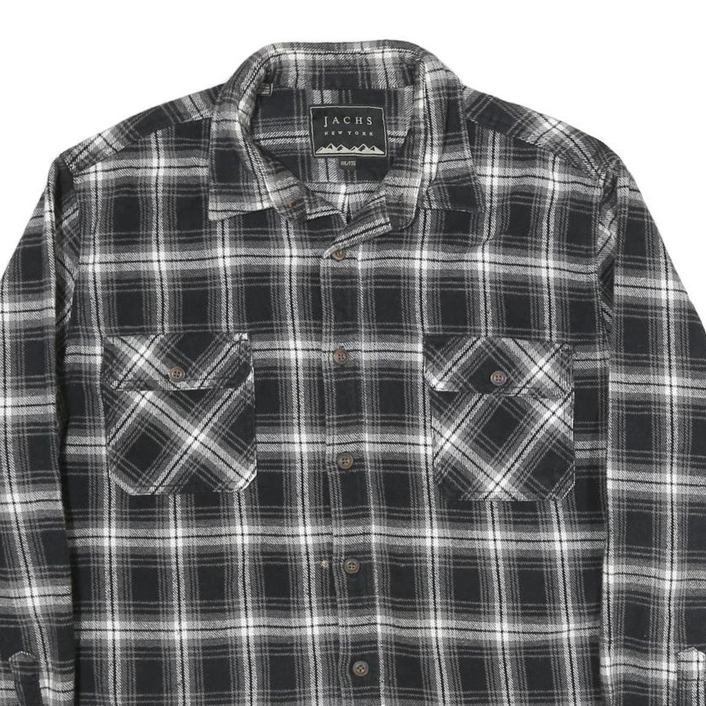 JACHS Mens Black & White Plaid Cotton Shirt 2XL Long Sleeve Button Front Classic
