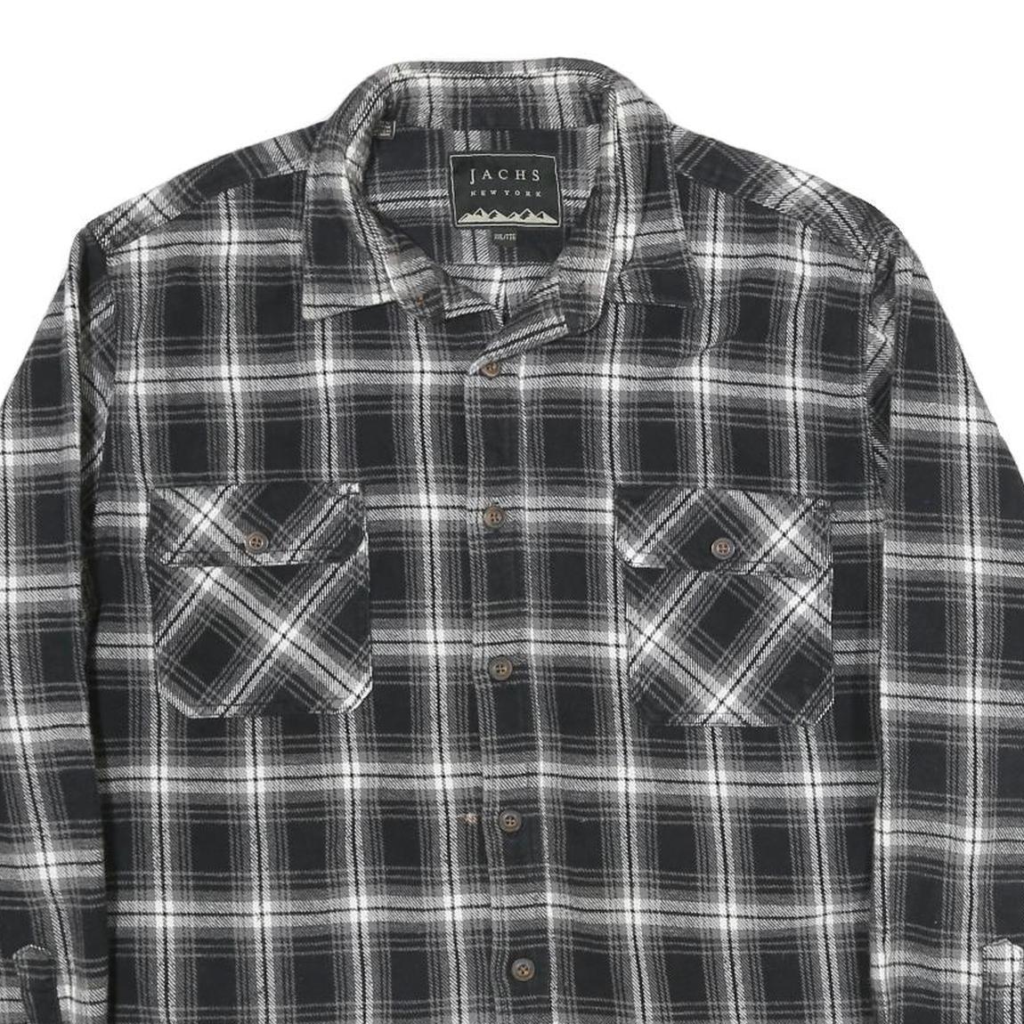 JACHS Mens Black & White Plaid Cotton Shirt 2XL Long Sleeve Button Front Classic