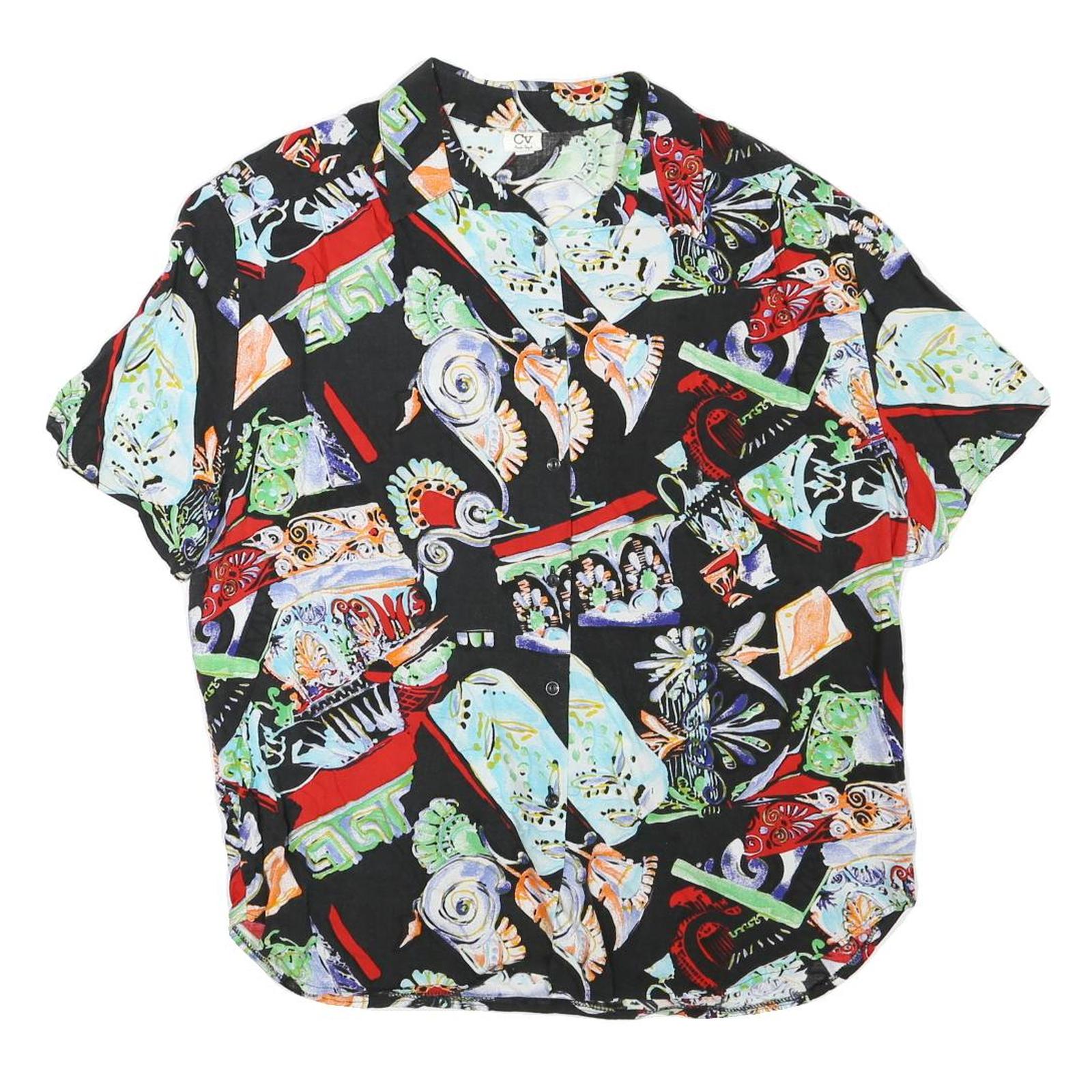 CV Womens Black Pattern Rayon Shirt L Printed Casual Summer Style