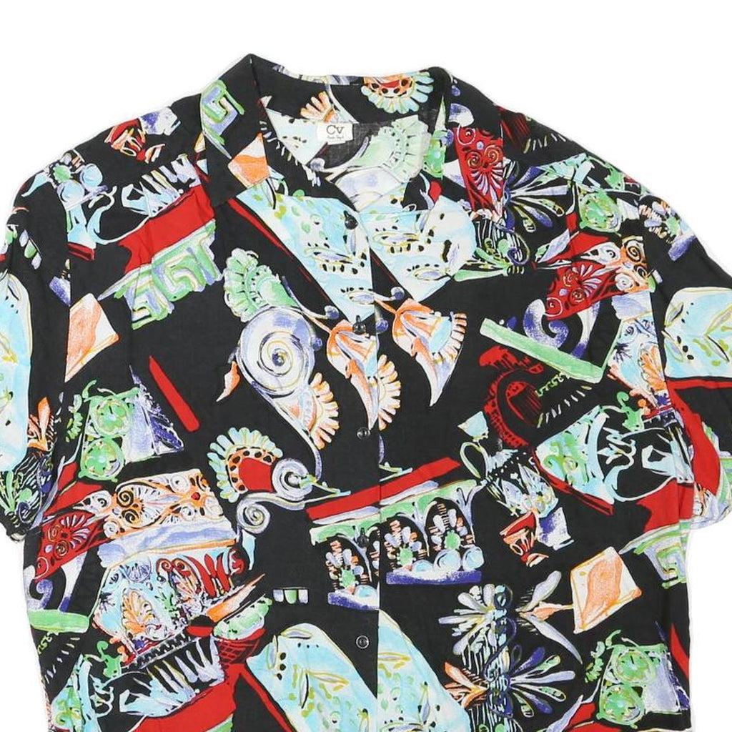 CV Womens Black Pattern Rayon Shirt L Printed Casual Summer Style