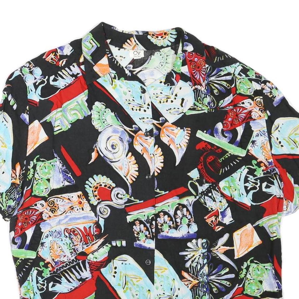 CV Womens Black Pattern Rayon Shirt L Printed Casual Summer Style
