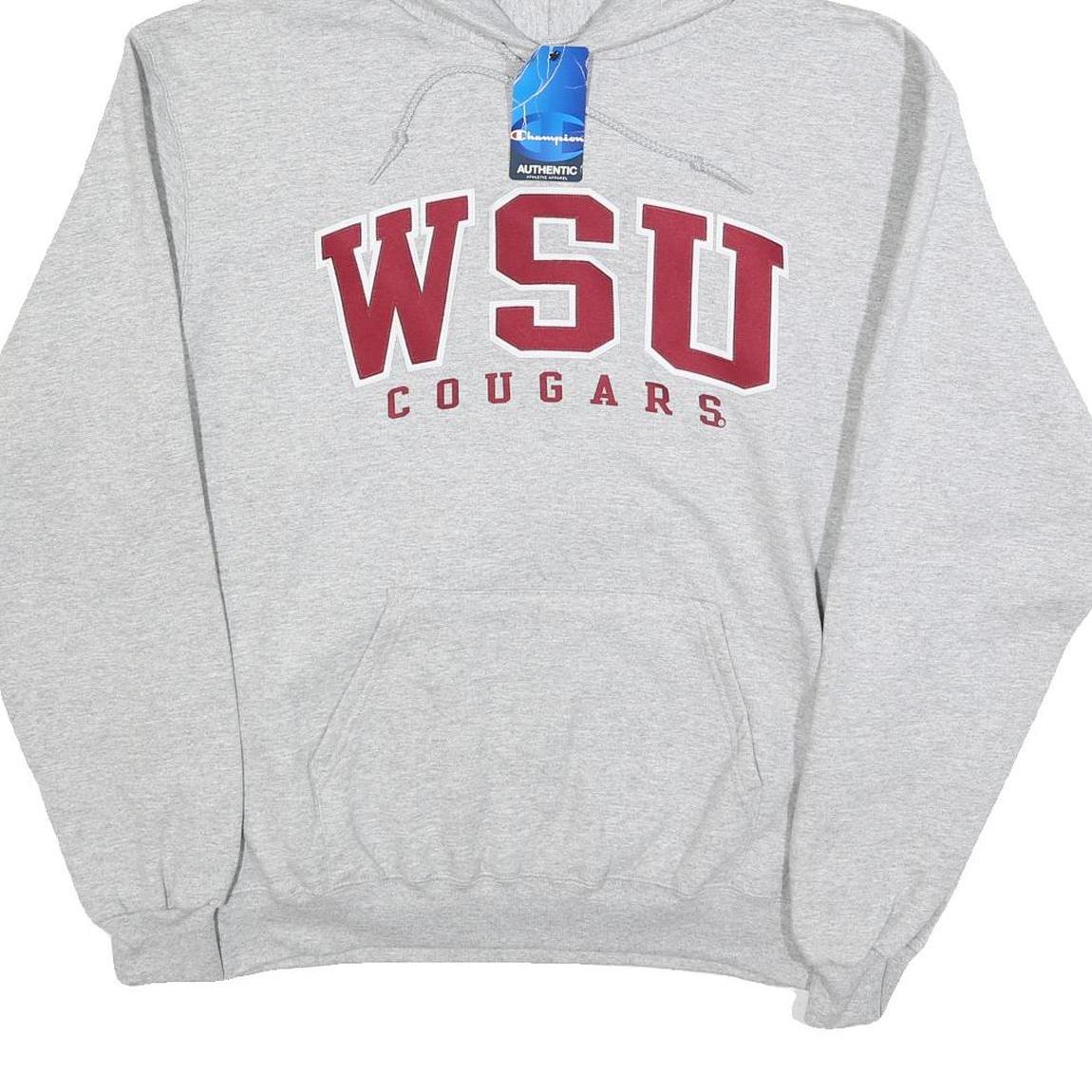 CHAMPION Mens Grey WSU Cougars Pullover Hoodie L Cotton Blend Comfort