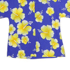 HILO HATTIES Womens Blue & Yellow Printed Top Short Sleeve Round Neck M Hawaiian