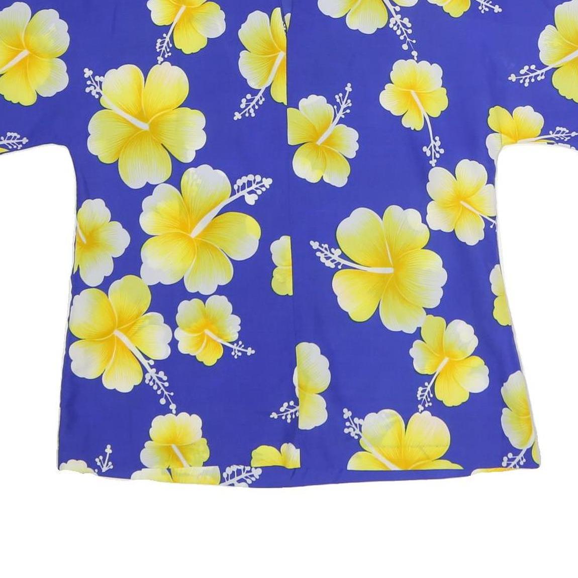 HILO HATTIES Womens Blue & Yellow Printed Top Short Sleeve Round Neck M Hawaiian