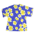 HILO HATTIES Womens Blue & Yellow Printed Top Short Sleeve Round Neck M Hawaiian