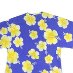 HILO HATTIES Womens Blue & Yellow Printed Top Short Sleeve Round Neck M Hawaiian