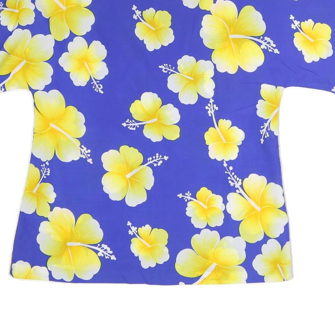 HILO HATTIES Womens Blue & Yellow Printed Top Short Sleeve Round Neck M Hawaiian