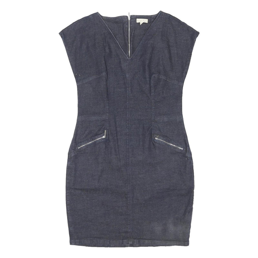 PHASE EIGHT Womens Blue Denim Shift Cotton Blend Dress UK 16 Zipper Pockets
