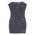 PHASE EIGHT Womens Blue Denim Shift Cotton Blend Dress UK 16 Zipper Pockets