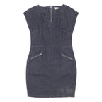 PHASE EIGHT Womens Blue Denim Shift Cotton Blend Dress UK 16 Zipper Pockets