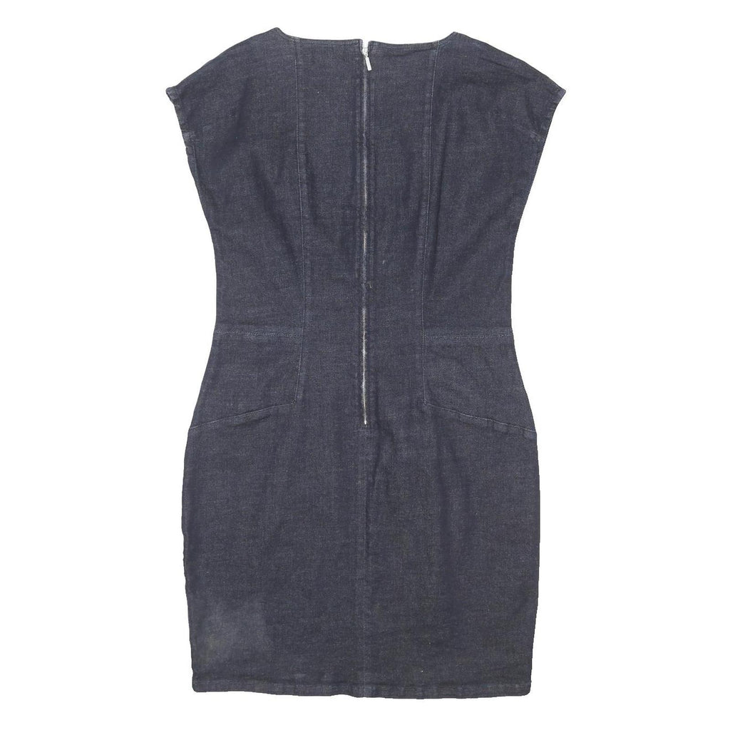 PHASE EIGHT Womens Blue Denim Shift Cotton Blend Dress UK 16 Zipper Pockets