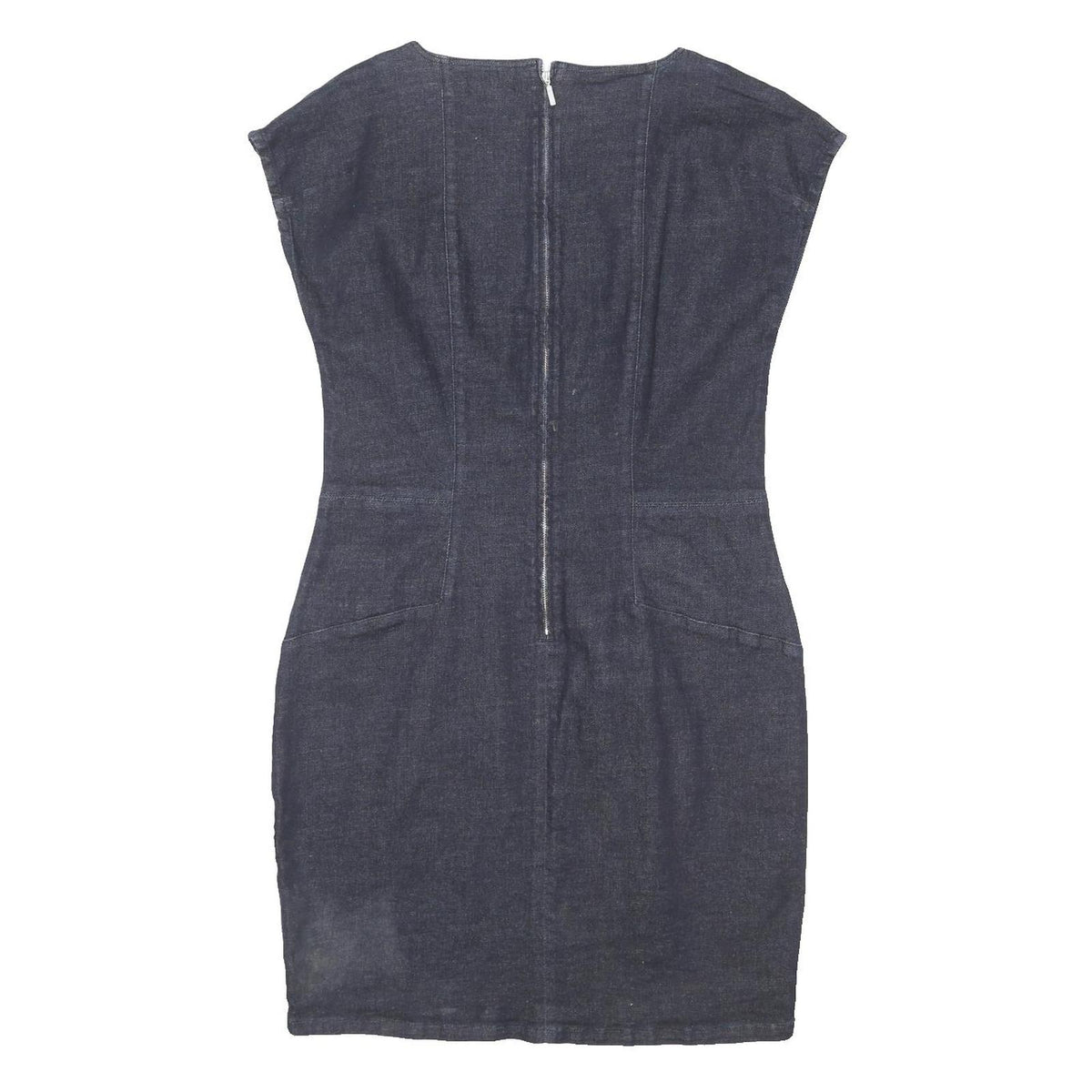 PHASE EIGHT Womens Blue Denim Shift Cotton Blend Dress UK 16 Zipper Pockets
