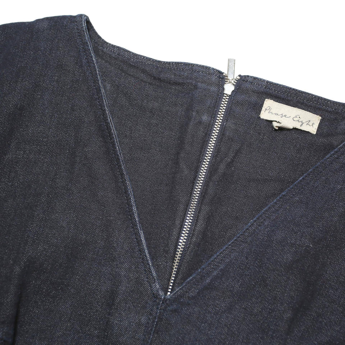 PHASE EIGHT Womens Blue Denim Shift Cotton Blend Dress UK 16 Zipper Pockets