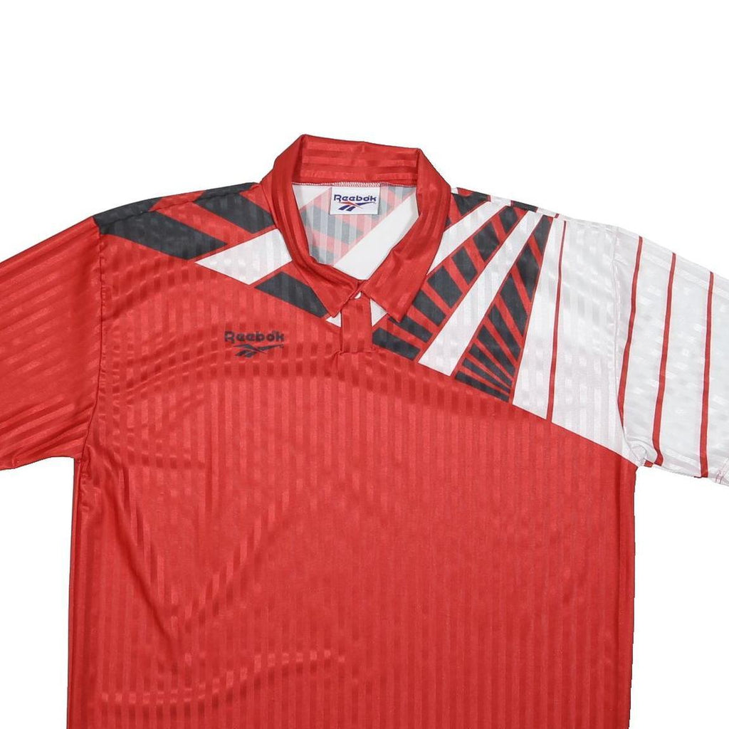 REEBOK Mens Red & White Graphic Polo T-Shirt XL Short Sleeve Collared Sportswear