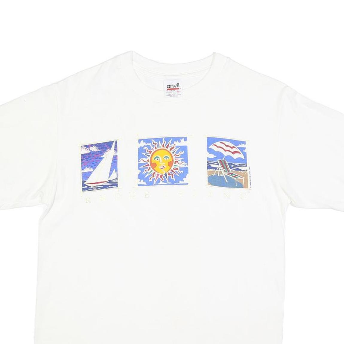 ANVIL Womens White Graphic T-Shirt M Short Sleeve Crew Neck Summer Design