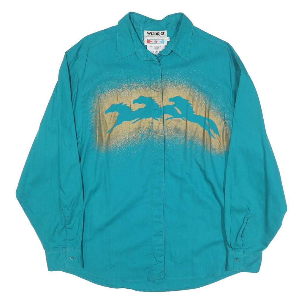 WRANGLER Womens Turquoise Shirt L Cotton Blend Long Sleeve Western Style