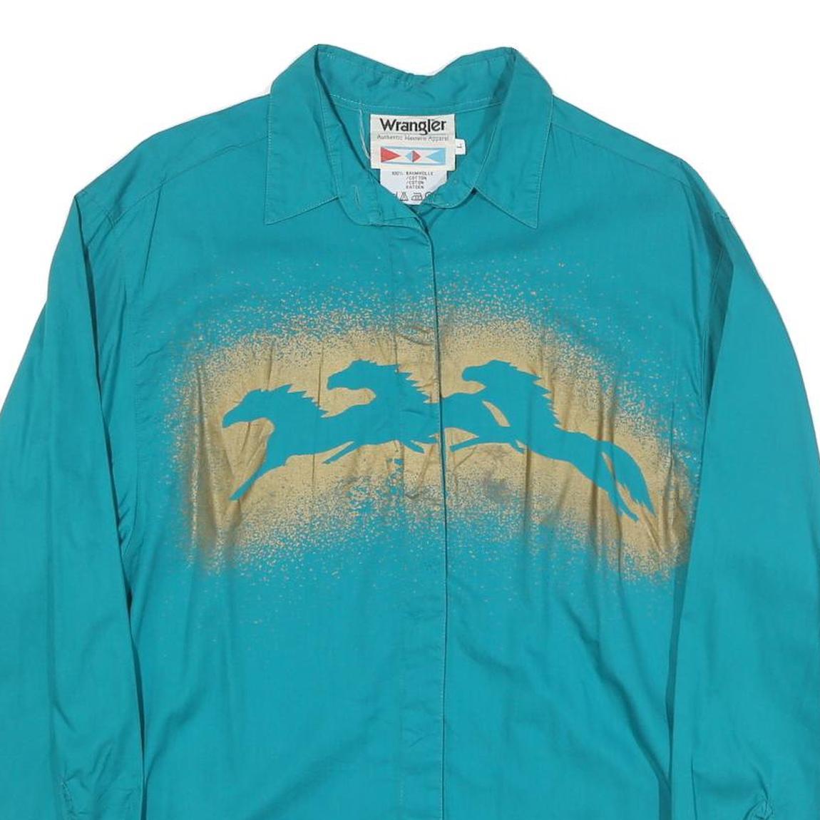 WRANGLER Womens Turquoise Shirt L Cotton Blend Long Sleeve Western Style