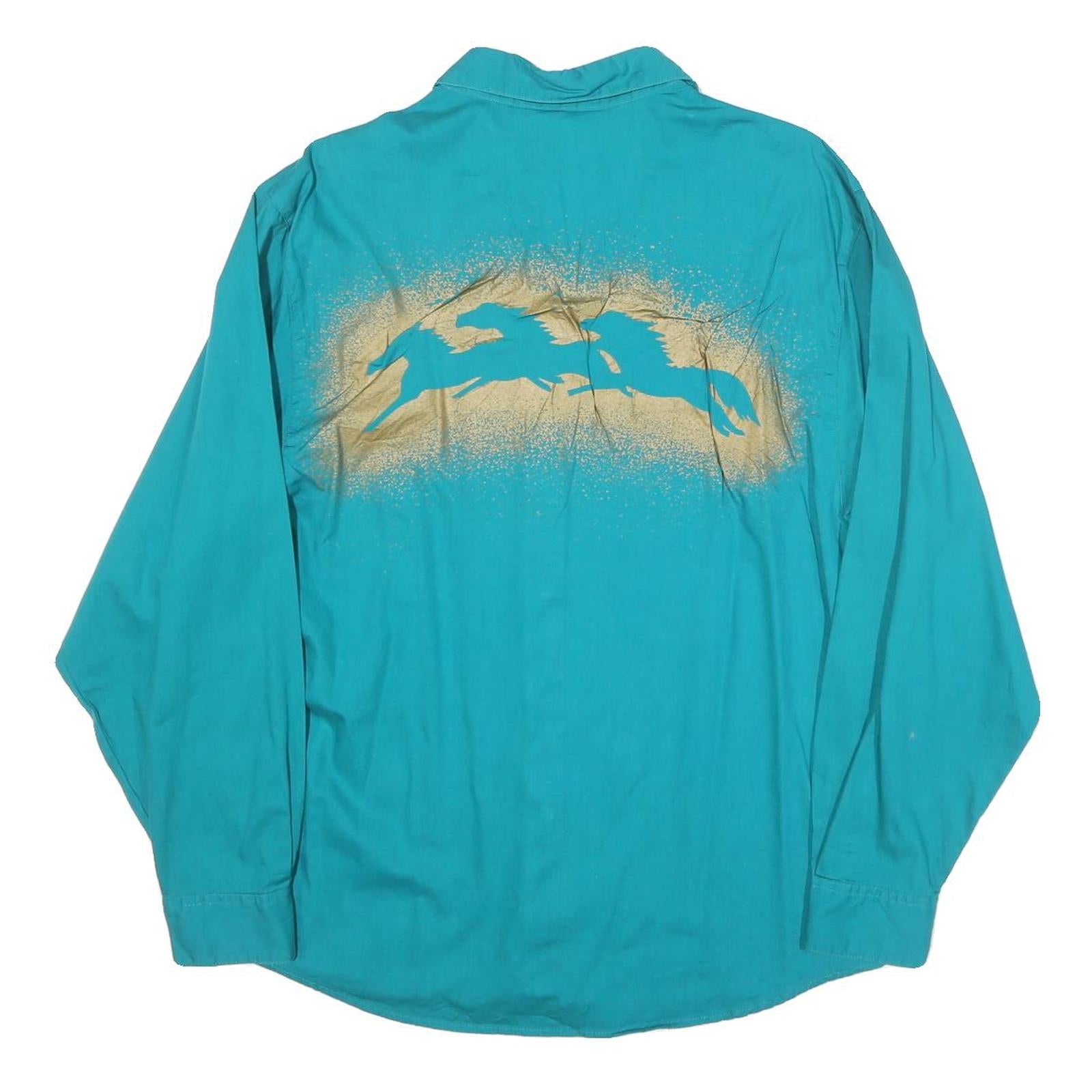 WRANGLER Womens Turquoise Shirt L Cotton Blend Long Sleeve Western Style