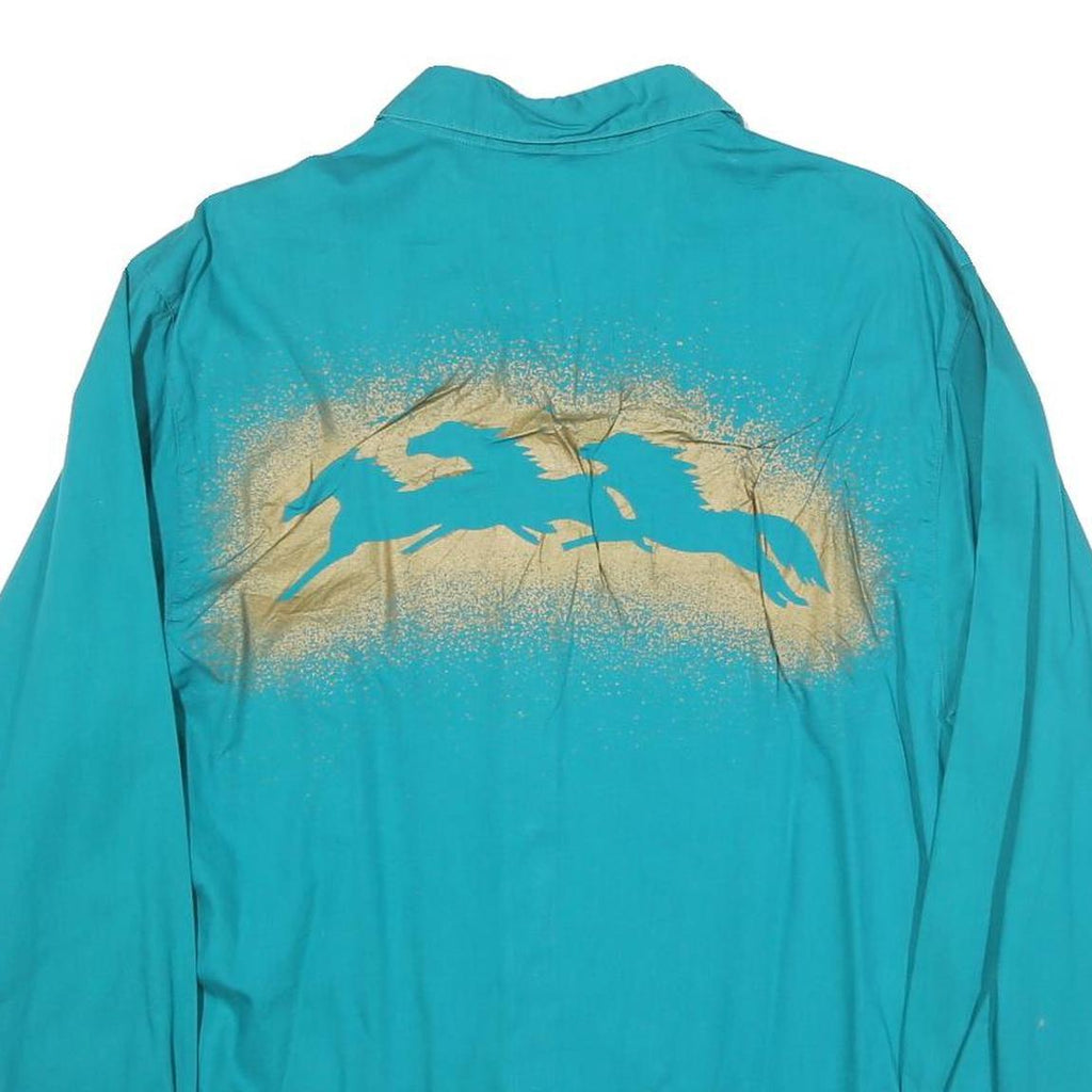 WRANGLER Womens Turquoise Shirt L Cotton Blend Long Sleeve Western Style