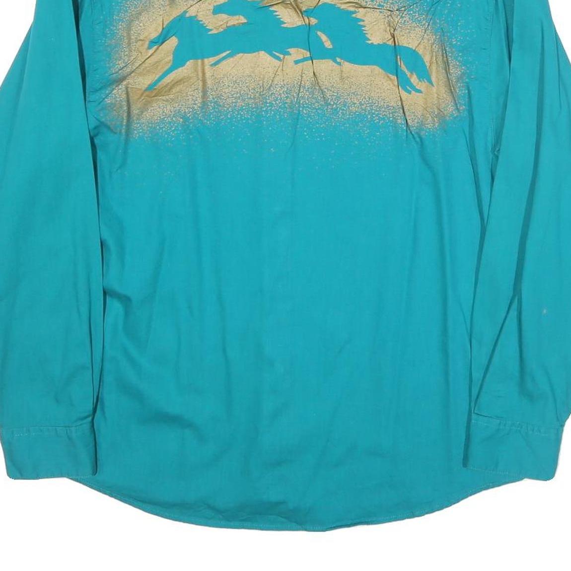WRANGLER Womens Turquoise Shirt L Cotton Blend Long Sleeve Western Style