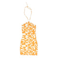 MONKI Womens Cream & Orange Crazy Pattern Bodycon Jersey Halter Neck Short Dress