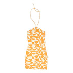 MONKI Womens Cream & Orange Crazy Pattern Bodycon Jersey Halter Neck Short Dress