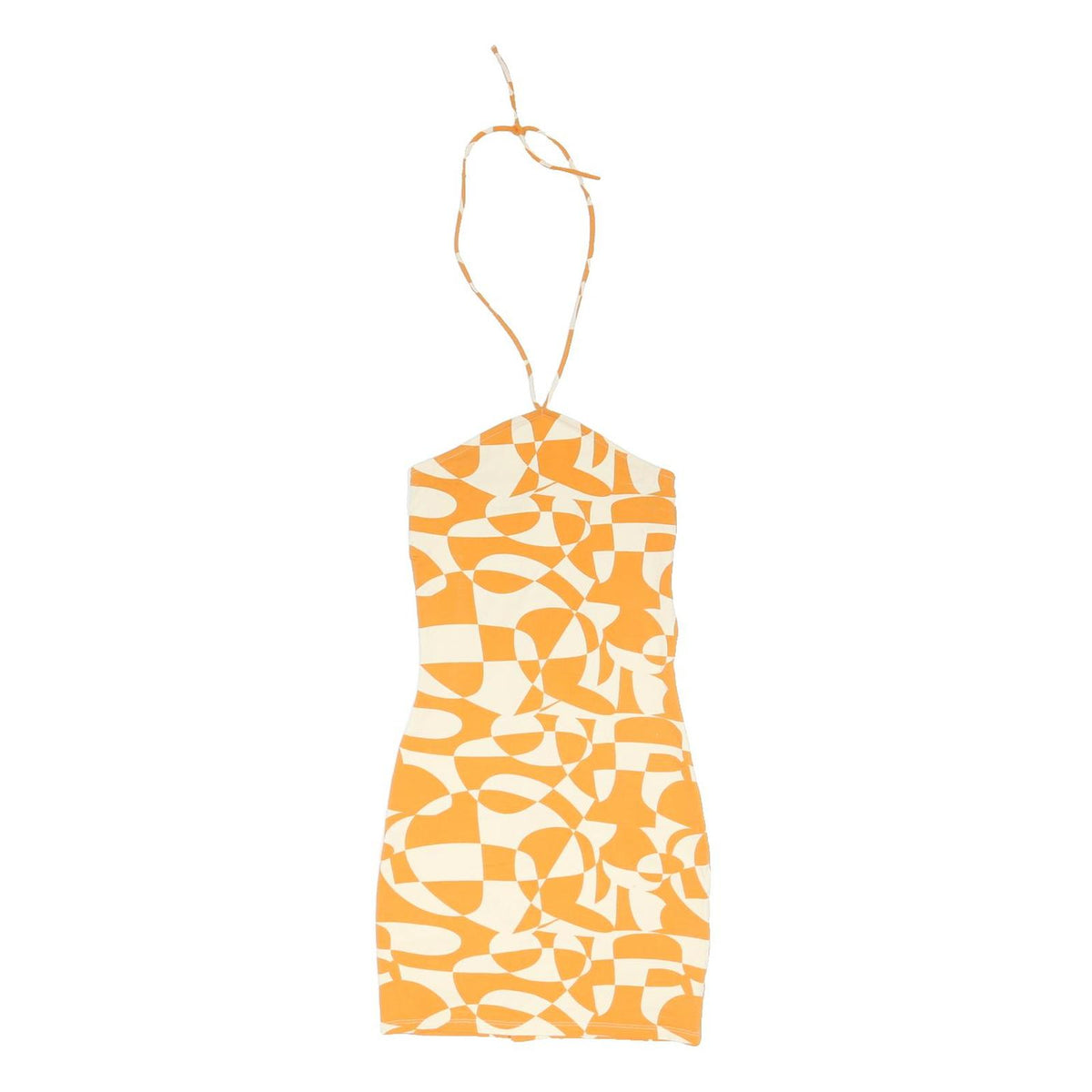 MONKI Womens Cream & Orange Crazy Pattern Bodycon Jersey Halter Neck Short Dress