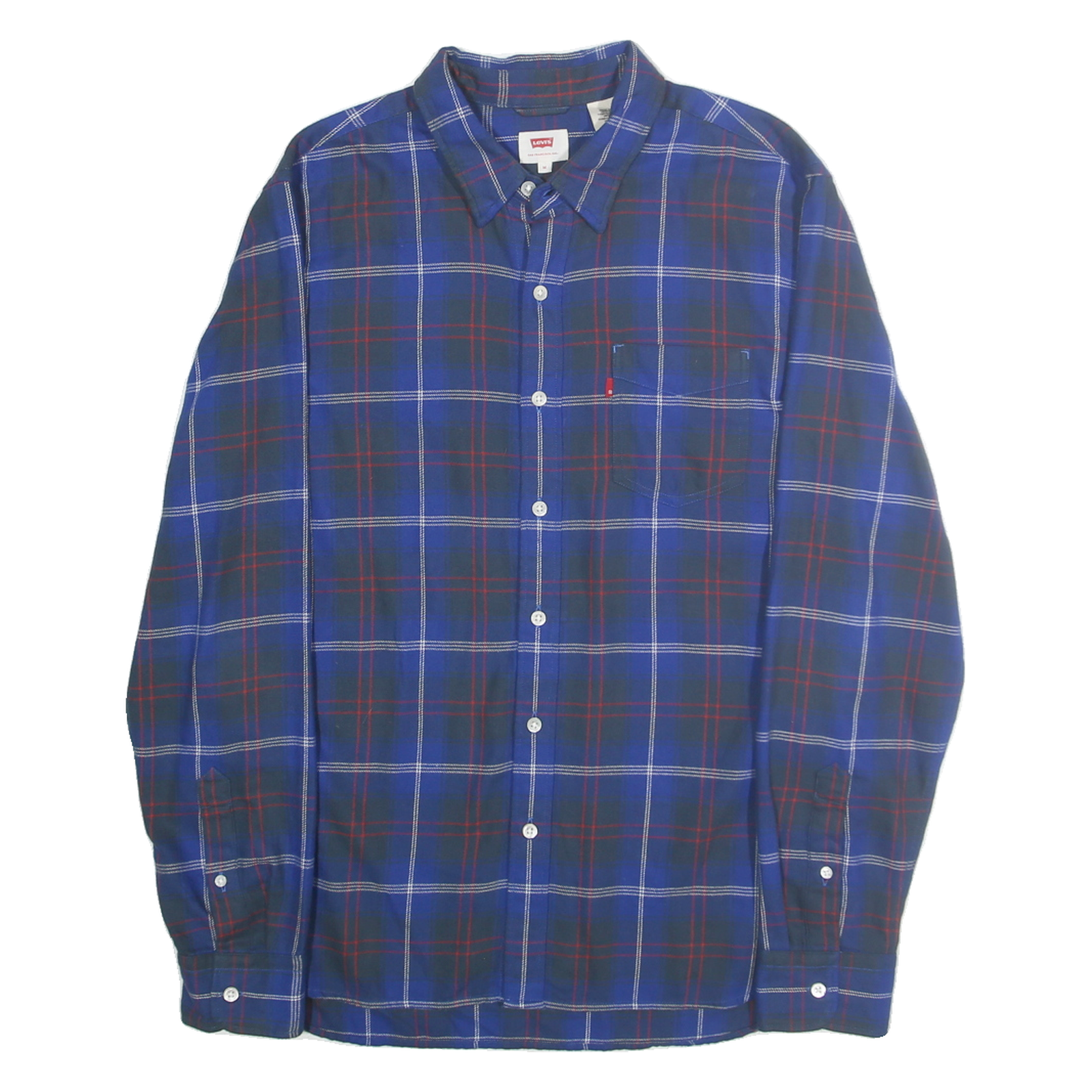 LEVI'S Mens Blue & Red Check Shirt M Casual Cotton Button-Down Long Sleeve